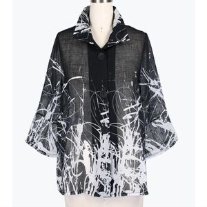 Damee NYC Black and White Splash Swing Jacket L NWT